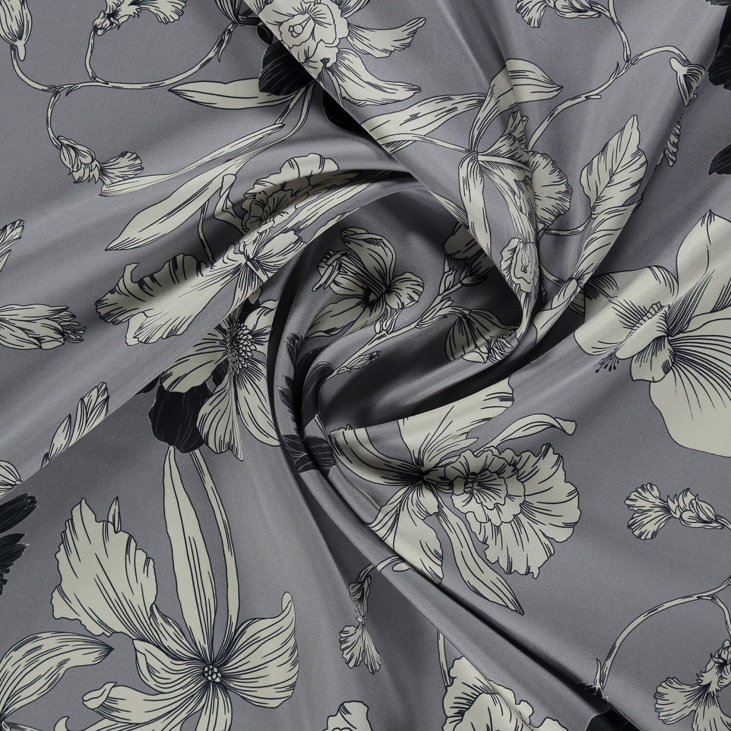 Grey Stilltone Pattern Twill Silk Square Scarf - 2