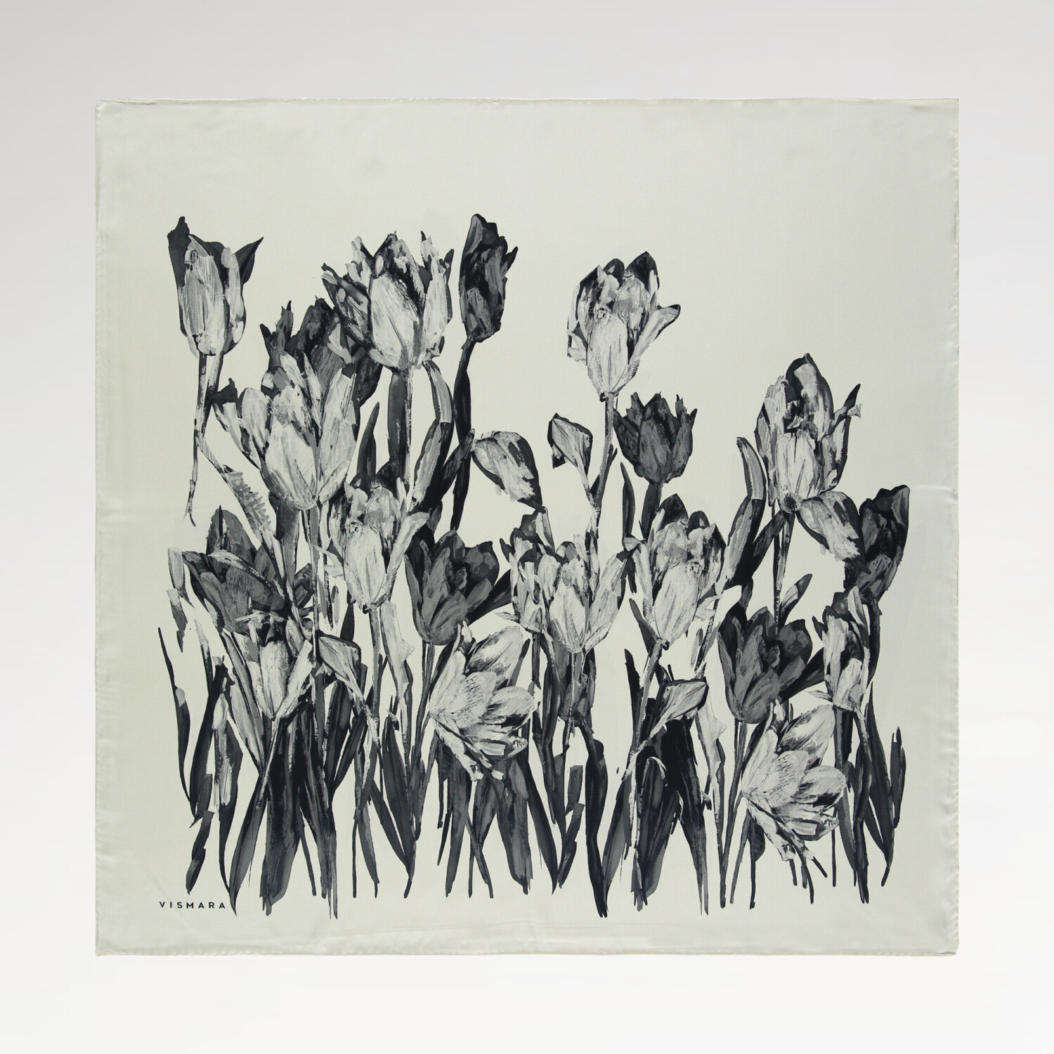 Grey Tulip Garden Pattern Twill Silk Square Scarf - 1