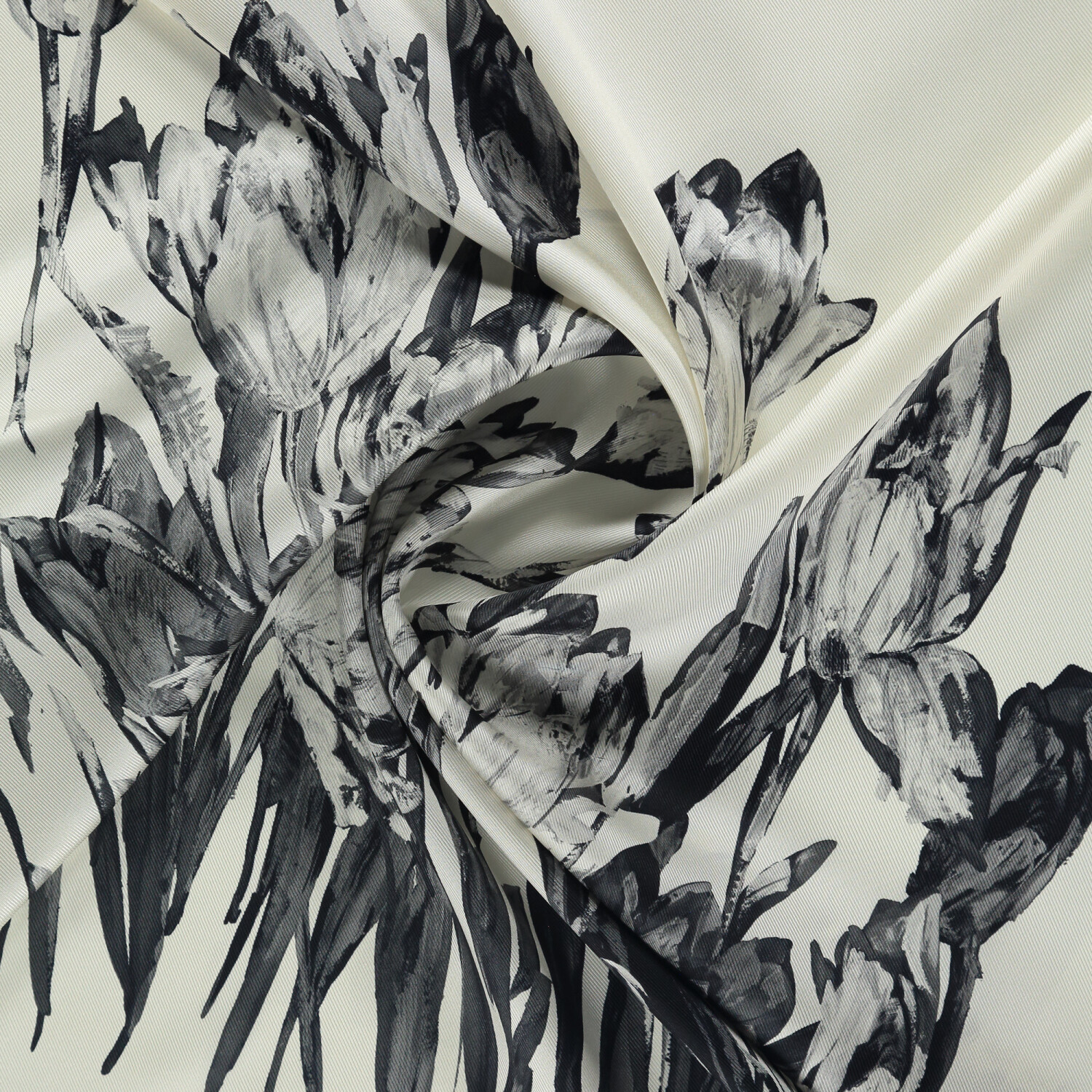 Grey Tulip Garden Pattern Twill Silk Square Scarf - 2