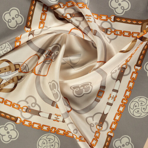 Grey Vismara Monogram Chain Patterned Silk Square Scarf - Vismara
