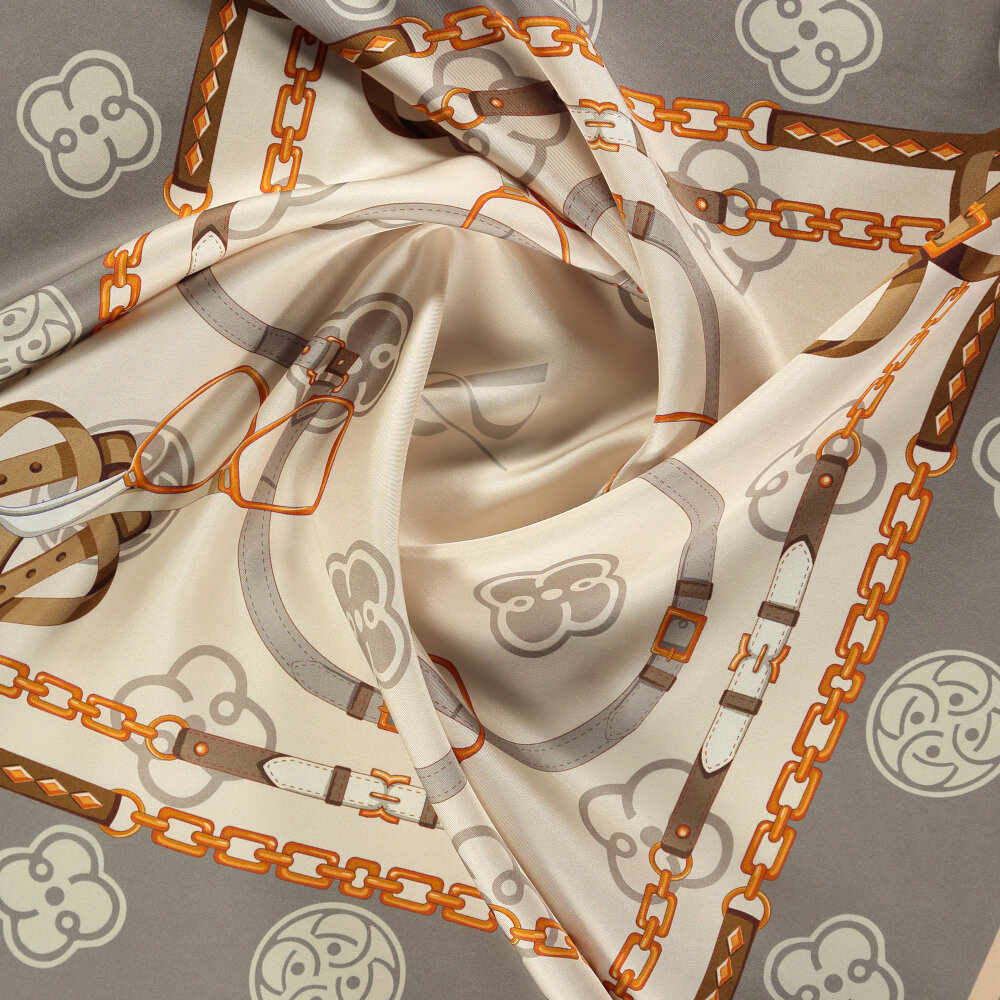 Grey Vismara Monogram Chain Patterned Silk Square Scarf - 2