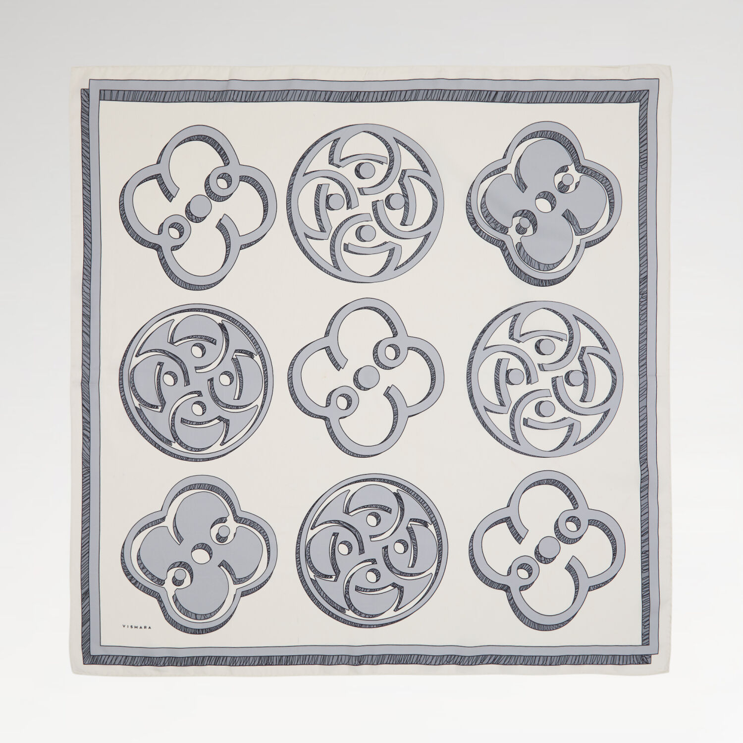 Grey Vismara Monogram Patterned Twill Silk Square Scarf - 1