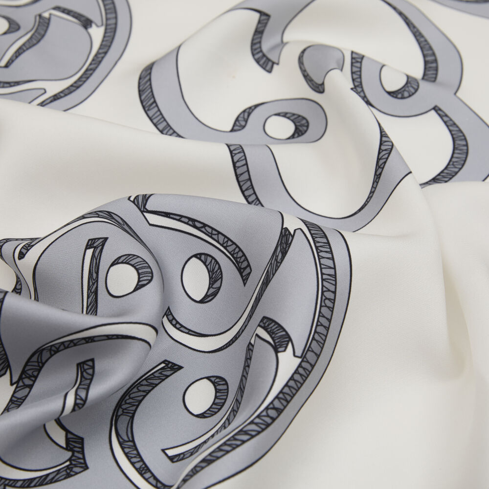 Grey Vismara Monogram Patterned Twill Silk Square Scarf - Vismara