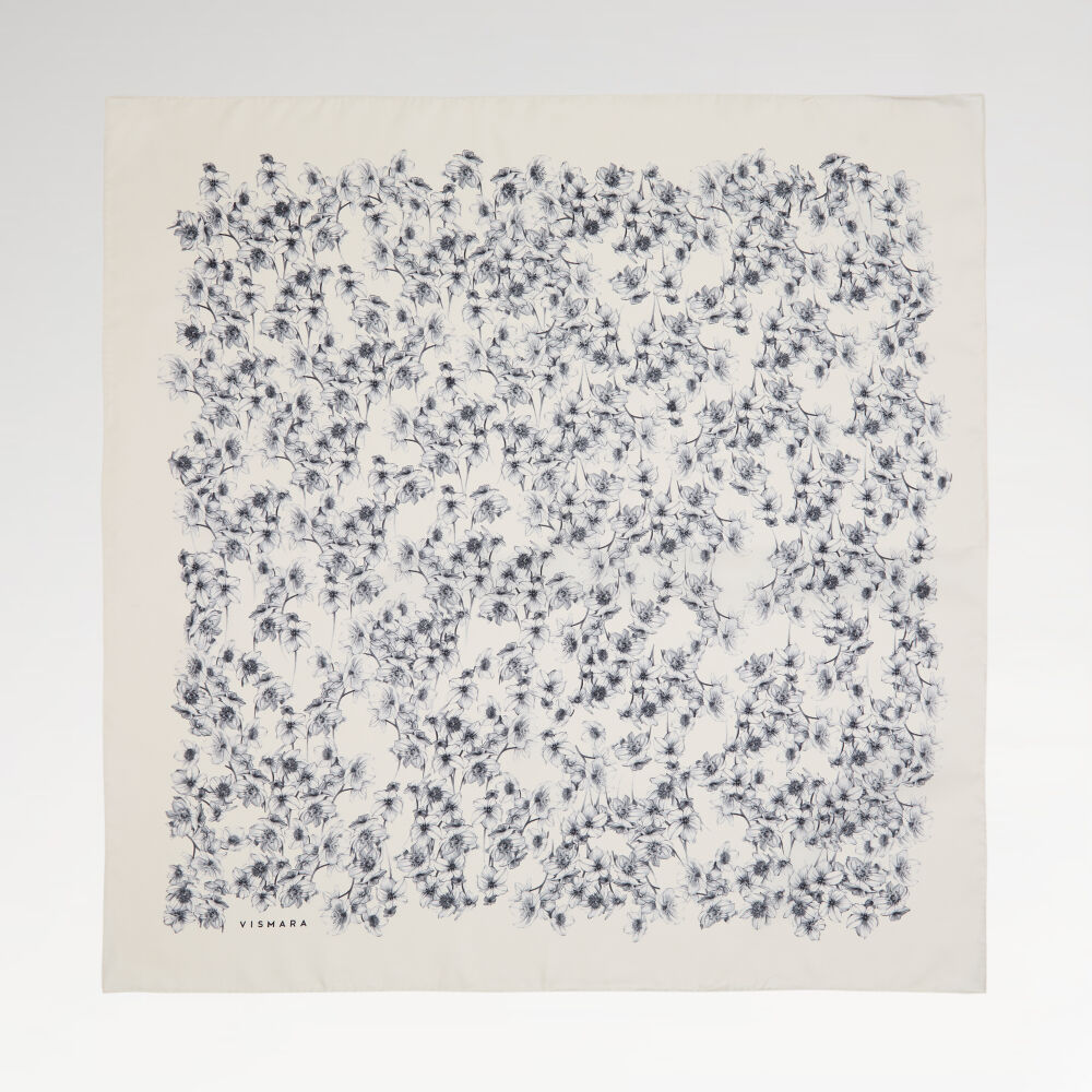 Grey White Watercolor Floral Pattern Twill Silk Square Scarf