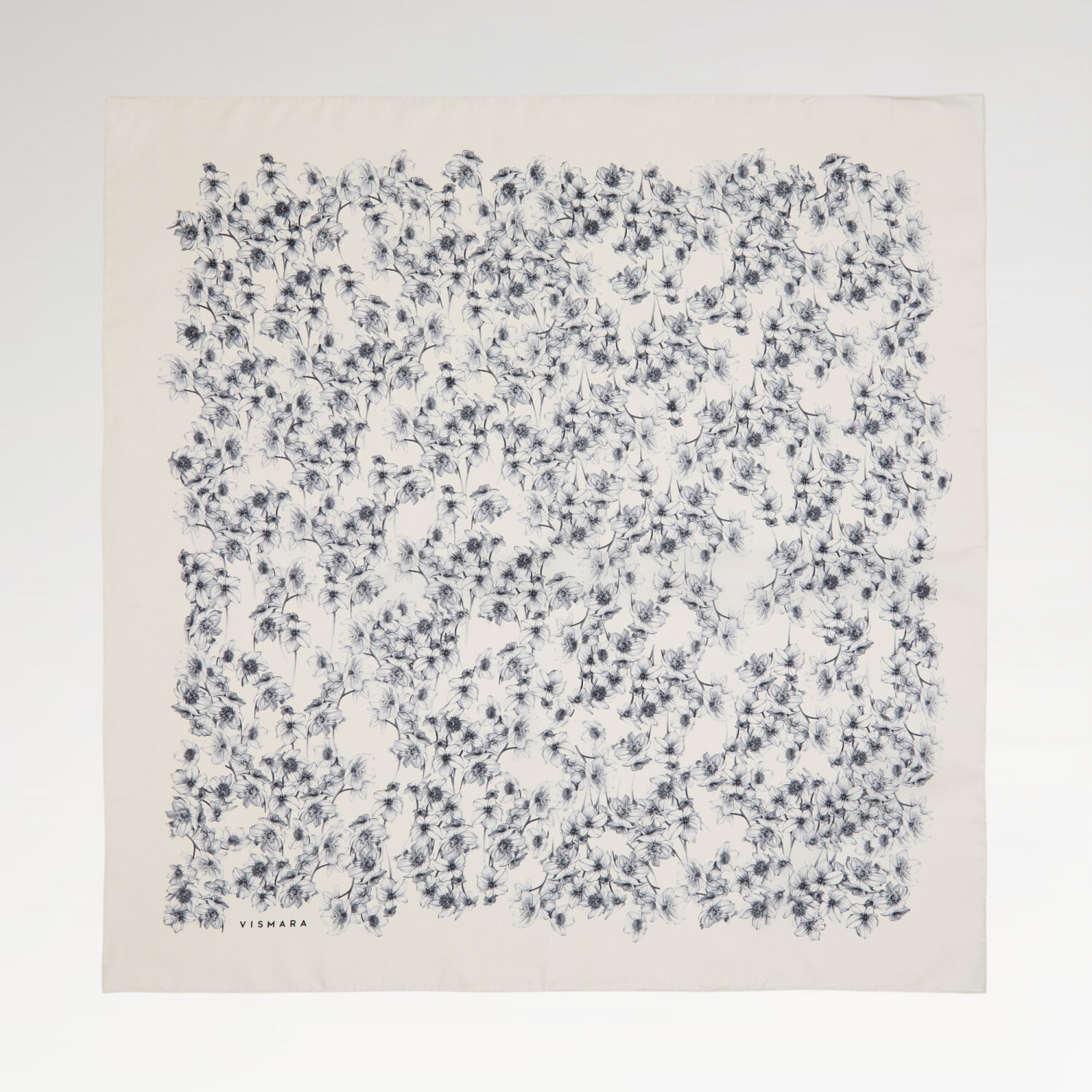 Grey White Watercolor Floral Pattern Twill Silk Square Scarf - 1