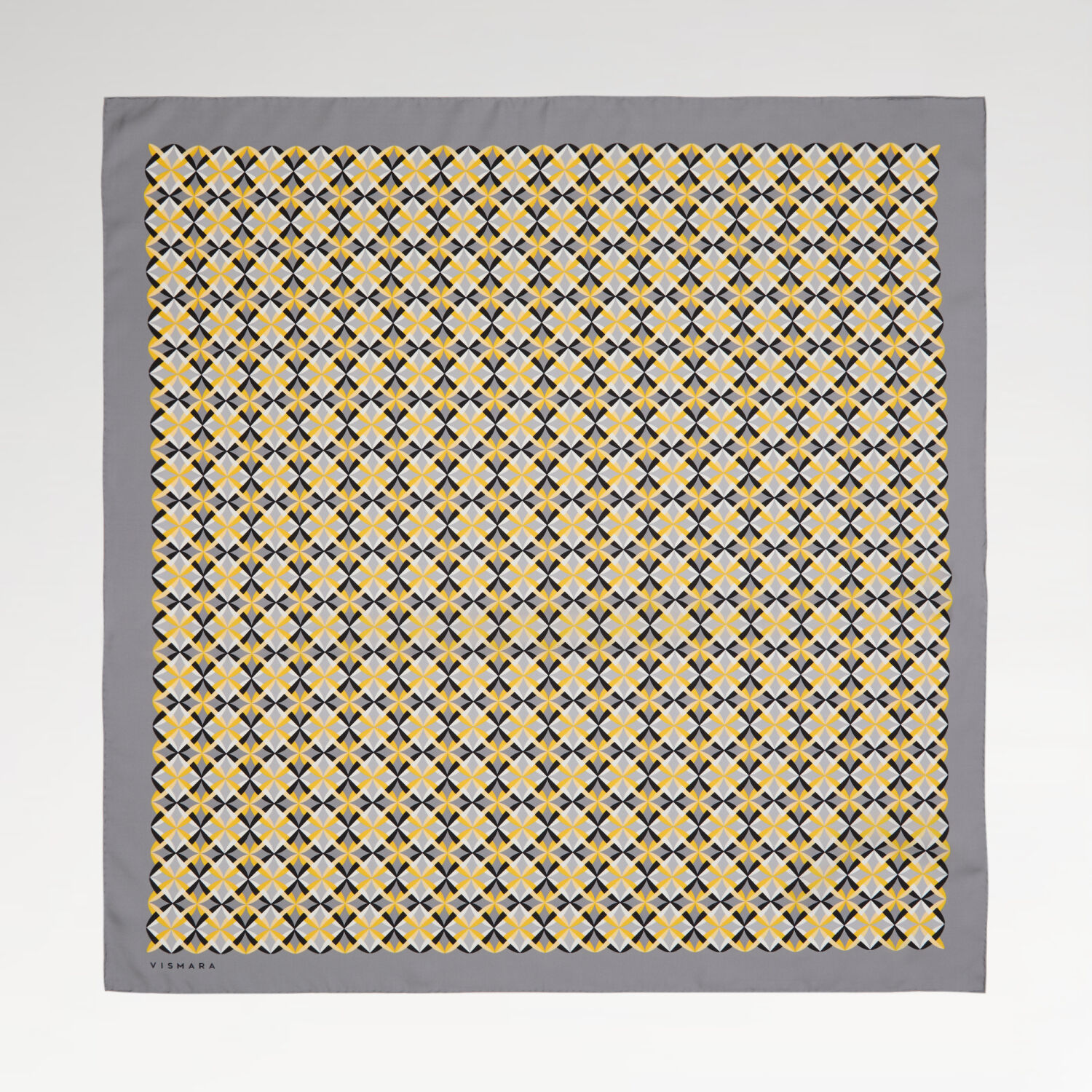 Gri Diamond Line Retro Desen Twill İpek Eşarp - 1