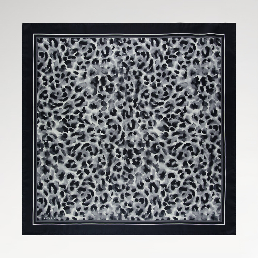 Sciarpa quadrata in twill di seta con motivo leopardato grigio naturale