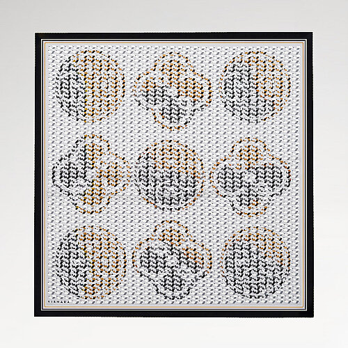 Gri İzometrik Monogram Desenli Twill İpek Eşarp - Vismara