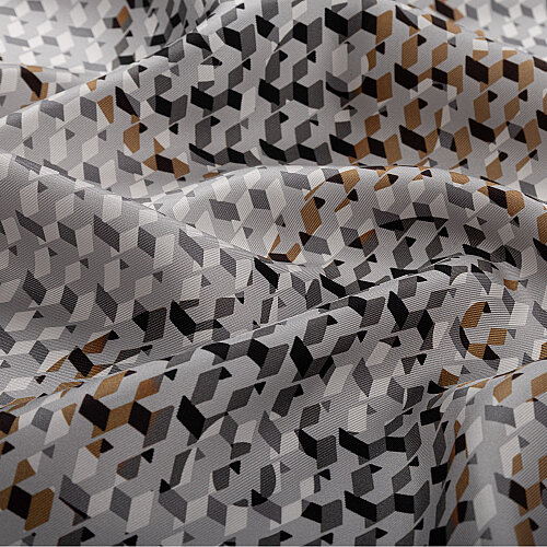 Gri İzometrik Monogram Desenli Twill İpek Eşarp - Vismara