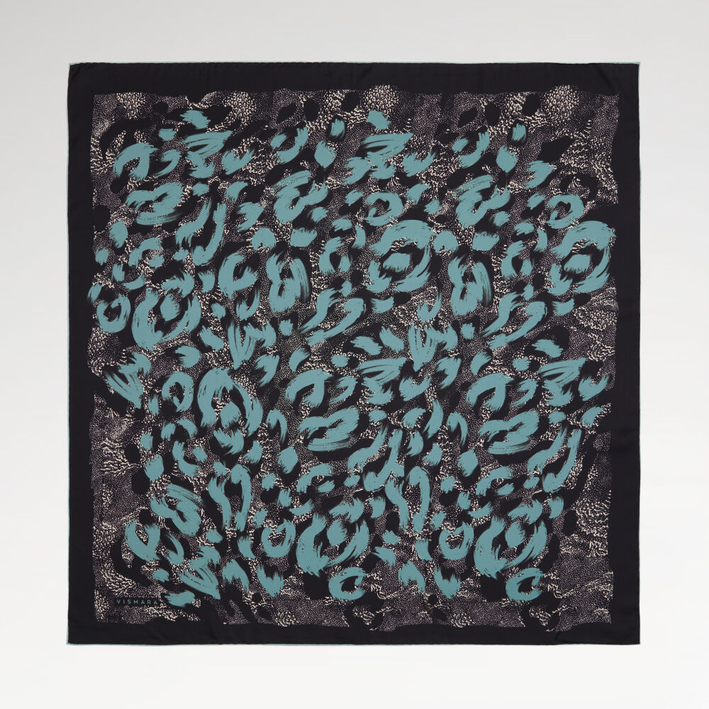 Gri Leopar Desenli Twill İpek Eşarp