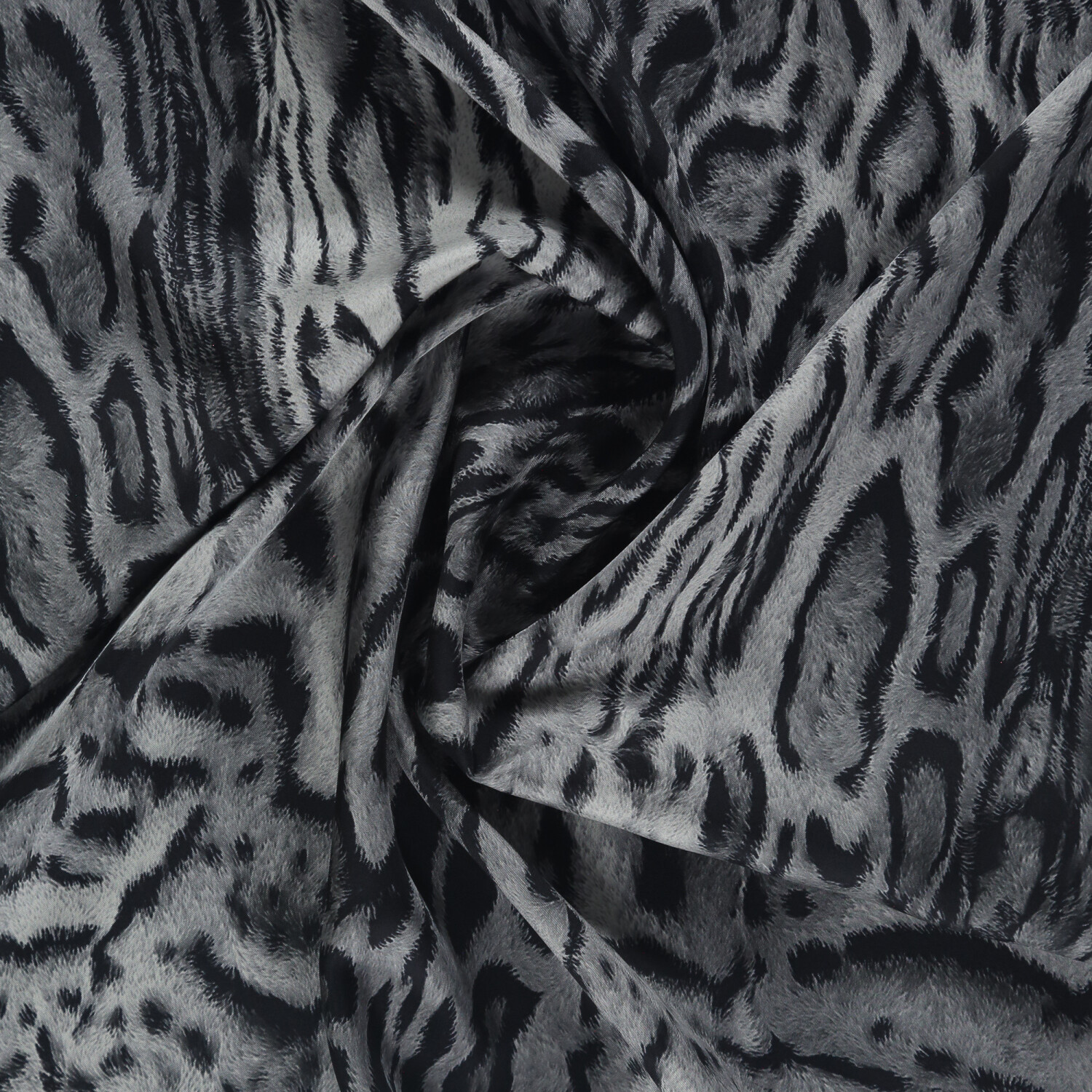 Gri Leopar Motifli Desen Twill İpek Eşarp - 2