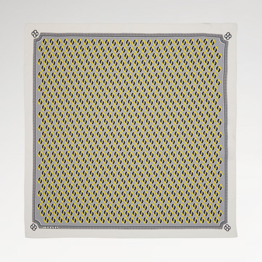 Gri Modern Geometrik Desenli Twill İpek Eşarp