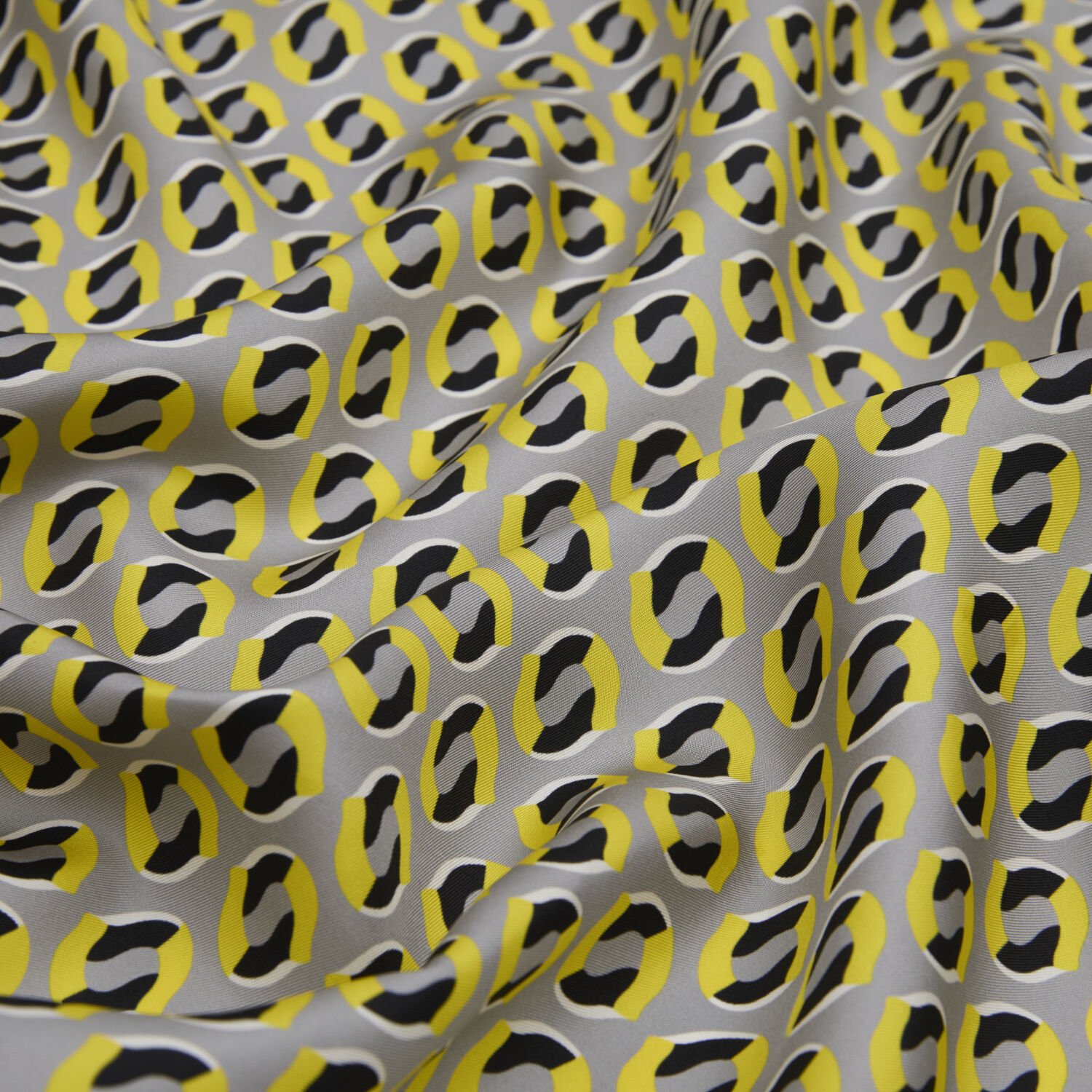 Gri Modern Geometrik Desenli Twill İpek Eşarp - 2