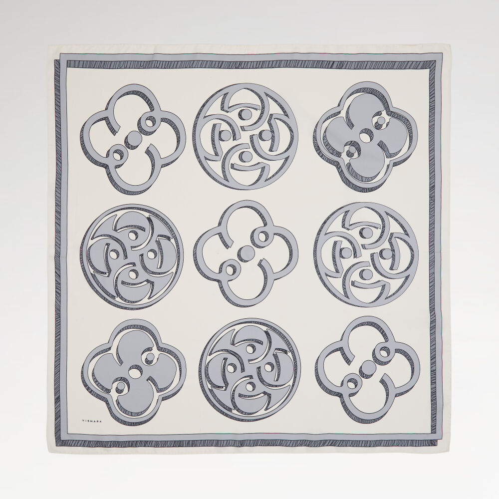 Gri Vismara Monogram Desenli Twill İpek Eşarp