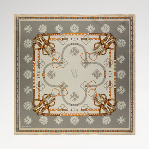 Gri Vismara Monogram Zincir Desenli İpek Eşarp