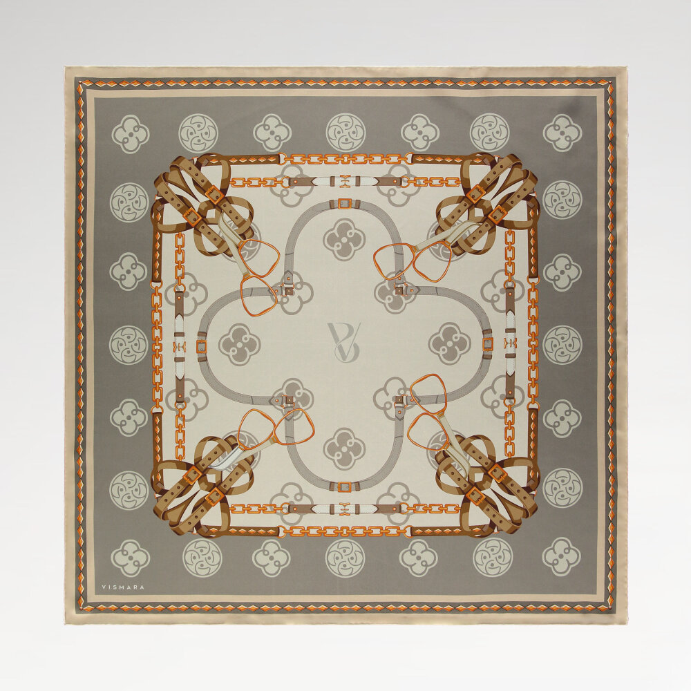 Gri Vismara Monogram Zincir Desenli İpek Eşarp - 1