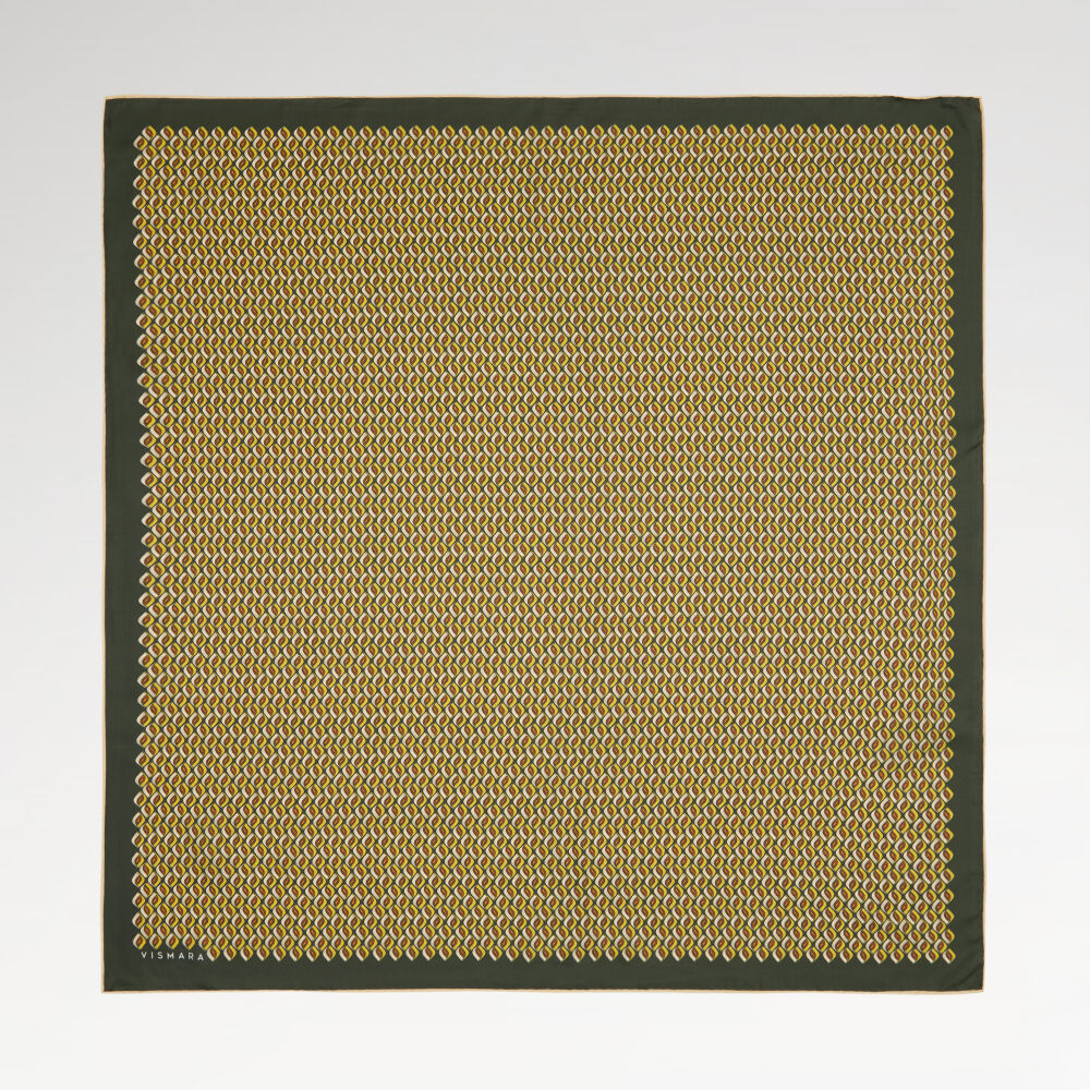 Haki Prizma Retro Desenli Twill İpek Eşarp