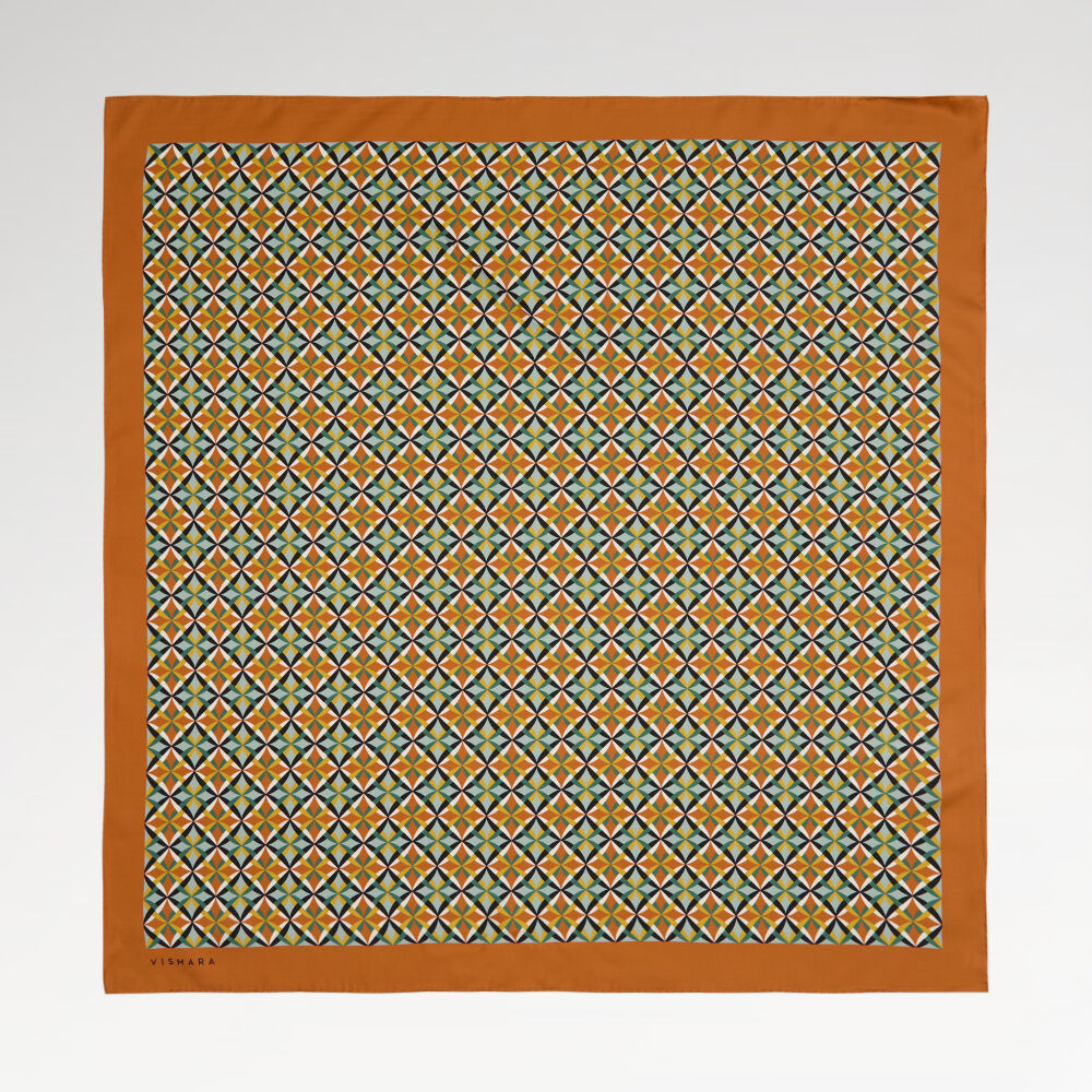 Hardal Diamond Line Retro Desen Twill İpek Eşarp