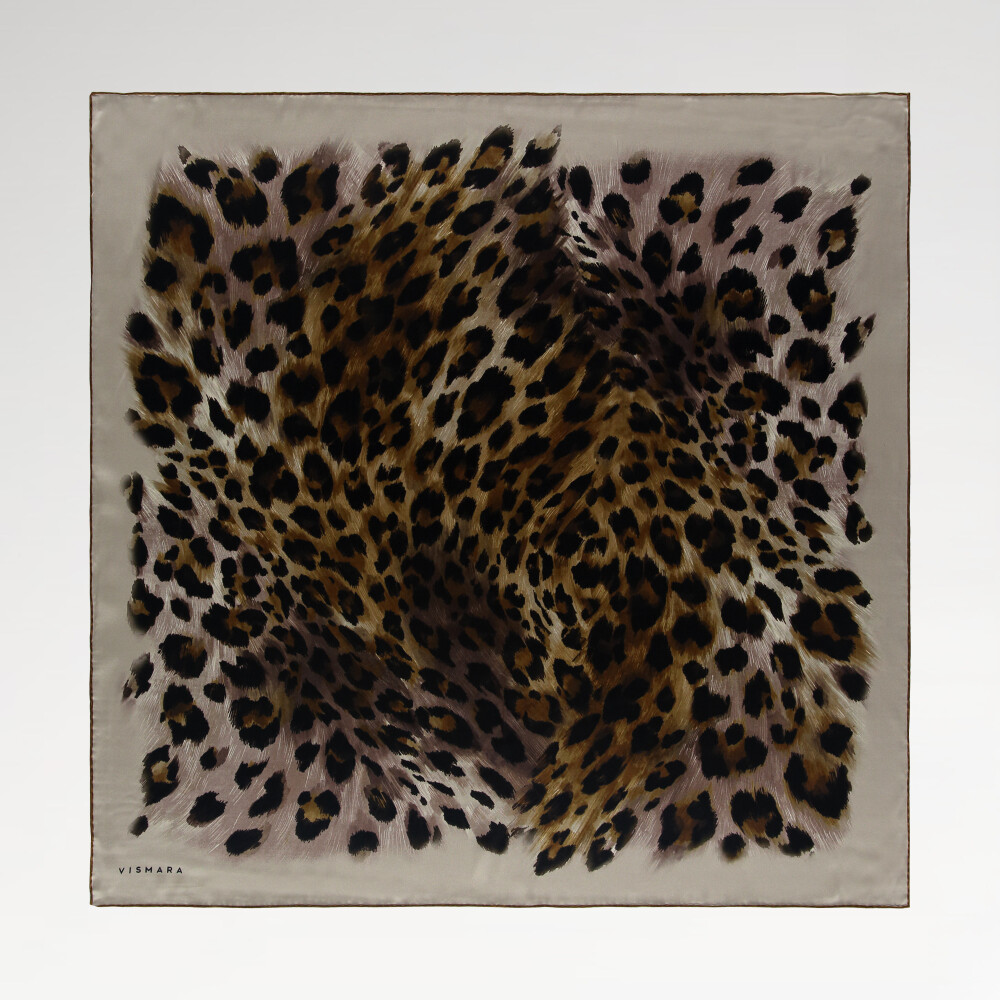 Hardal Natural Leopar Desen Twill İpek Eşarp