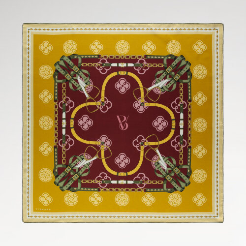 Hardal Sarısı Vismara Monogram Zincir Desenli İpek Eşarp