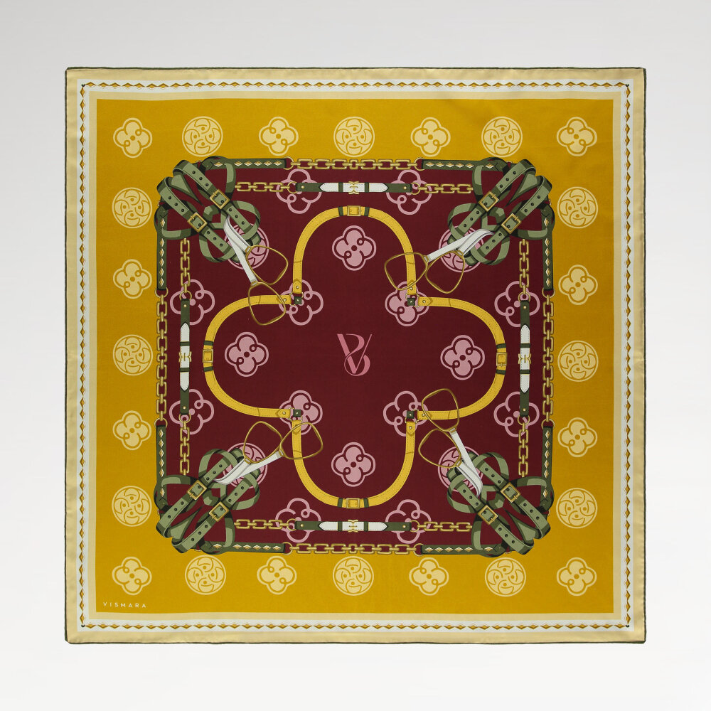 Hardal Sarısı Vismara Monogram Zincir Desenli İpek Eşarp - 1
