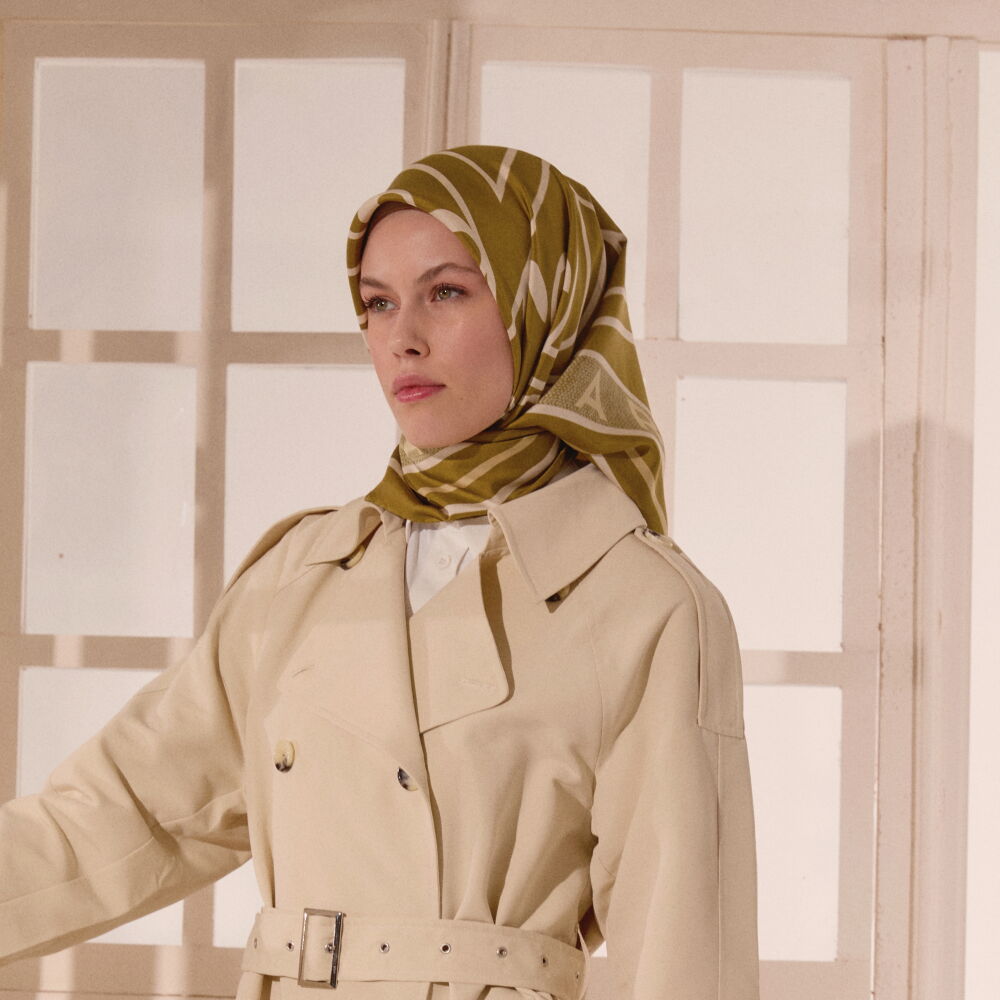 Hardal Vismara Kuğu Desen Twill İpek Eşarp - Vismara