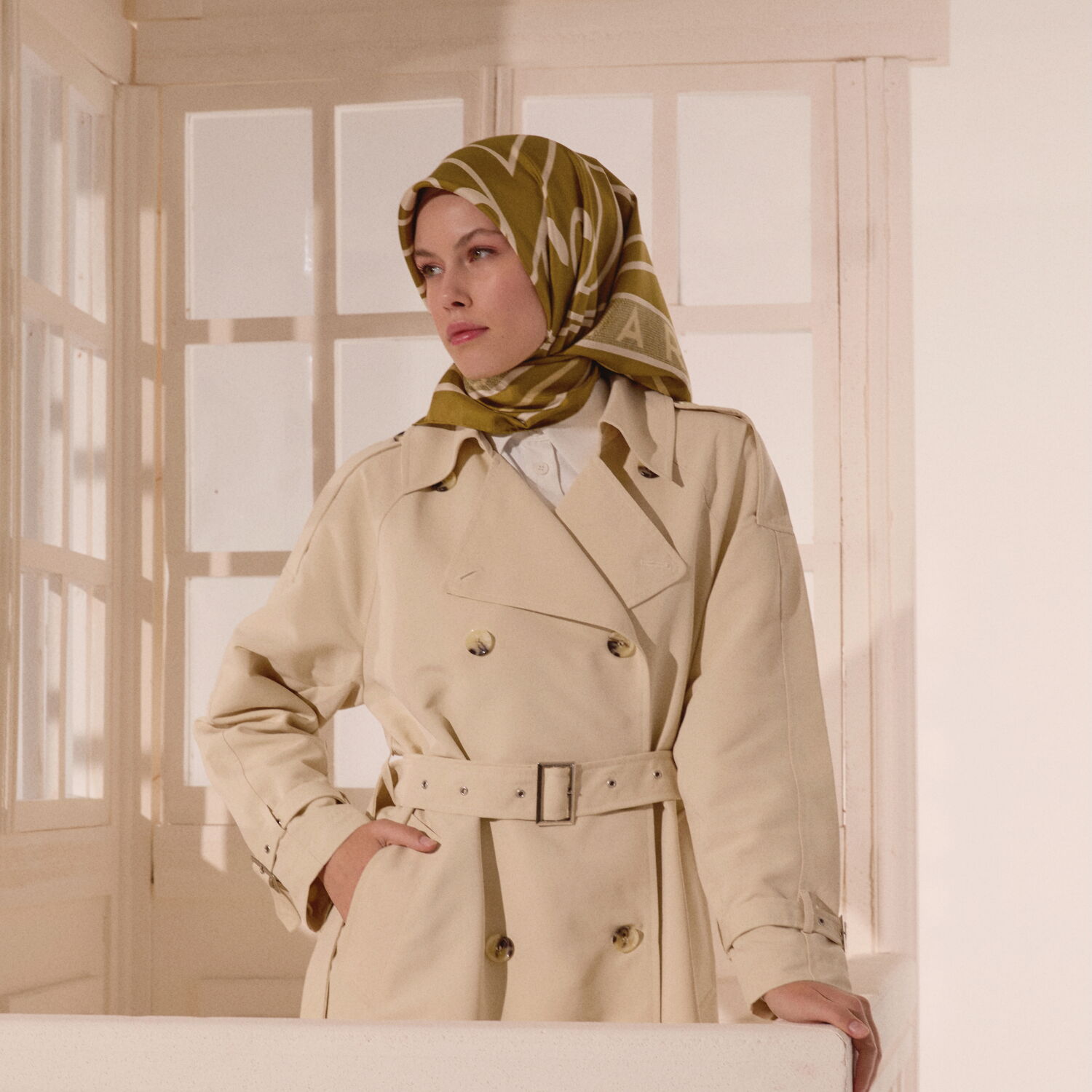 Hardal Vismara Kuğu Desen Twill İpek Eşarp - 6