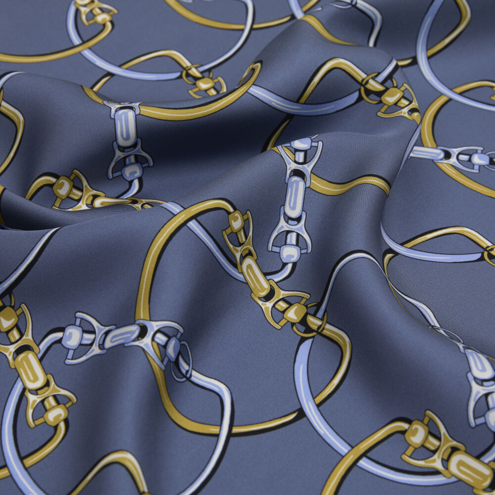 Indigo Chain Pattern Twill Silk Square Scarf - Vismara