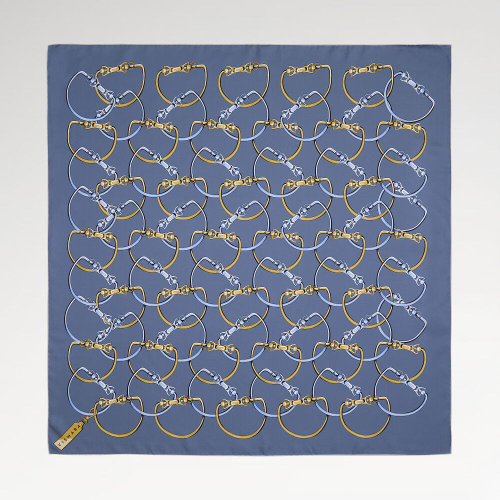 Indigo Chain Pattern Twill Silk Square Scarf