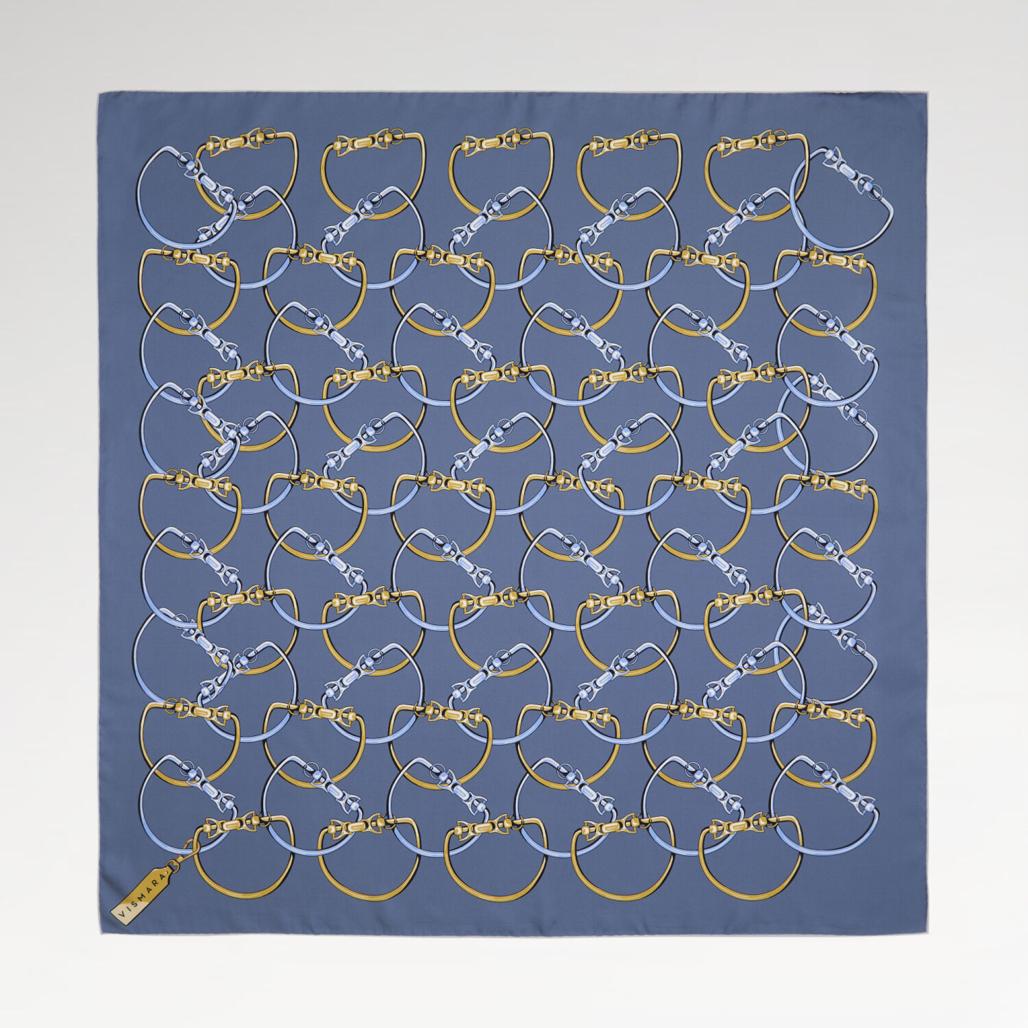 Indigo Chain Pattern Twill Silk Square Scarf - 1