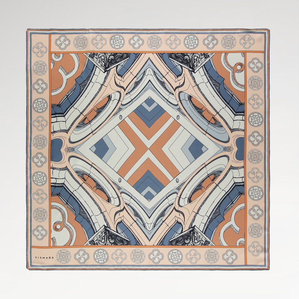 Indigo Linear Columns Patterned Twill Silk Square Scarf