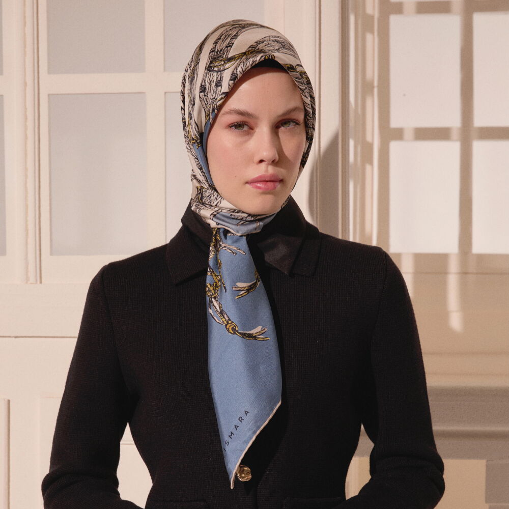 Indigo Rope Pattern Twill Silk Square Scarf - Vismara