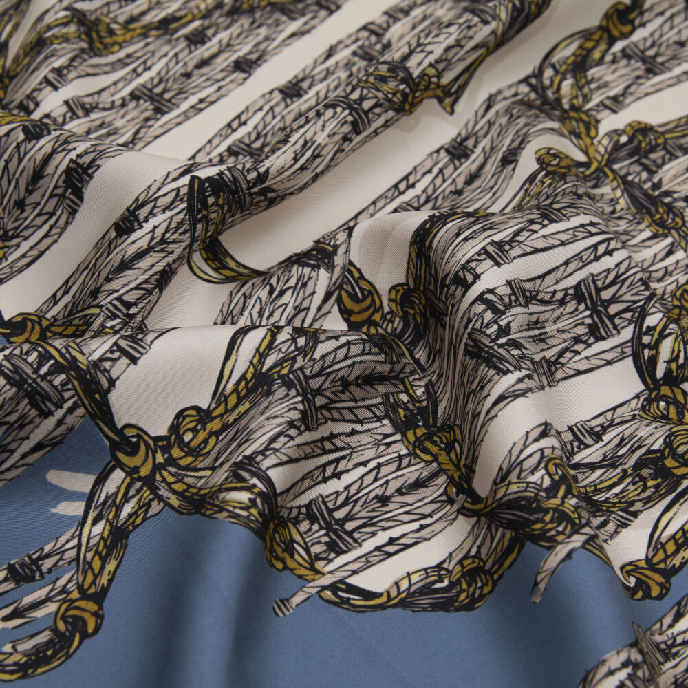 Indigo Rope Pattern Twill Silk Square Scarf - Vismara