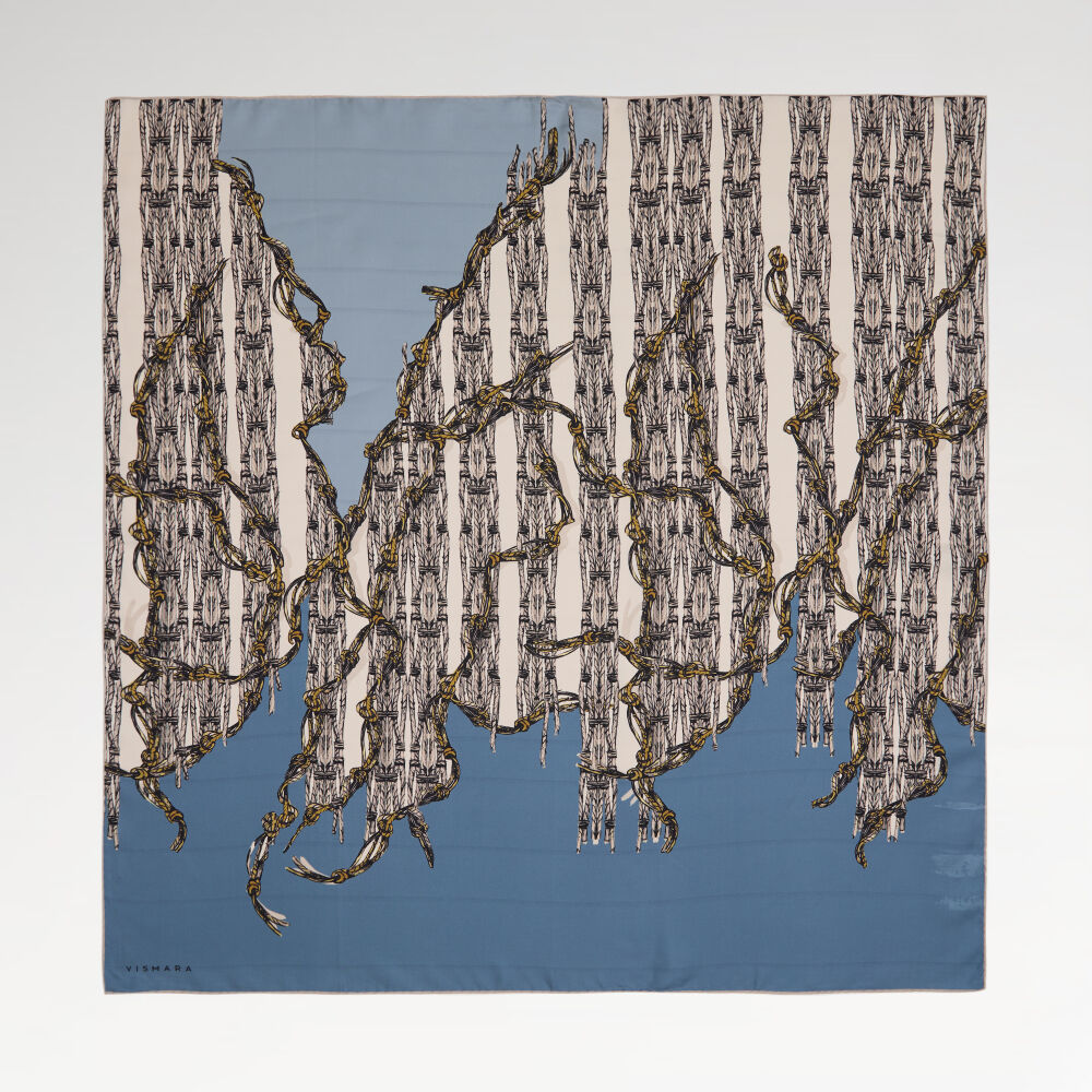 Indigo Rope Pattern Twill Silk Square Scarf