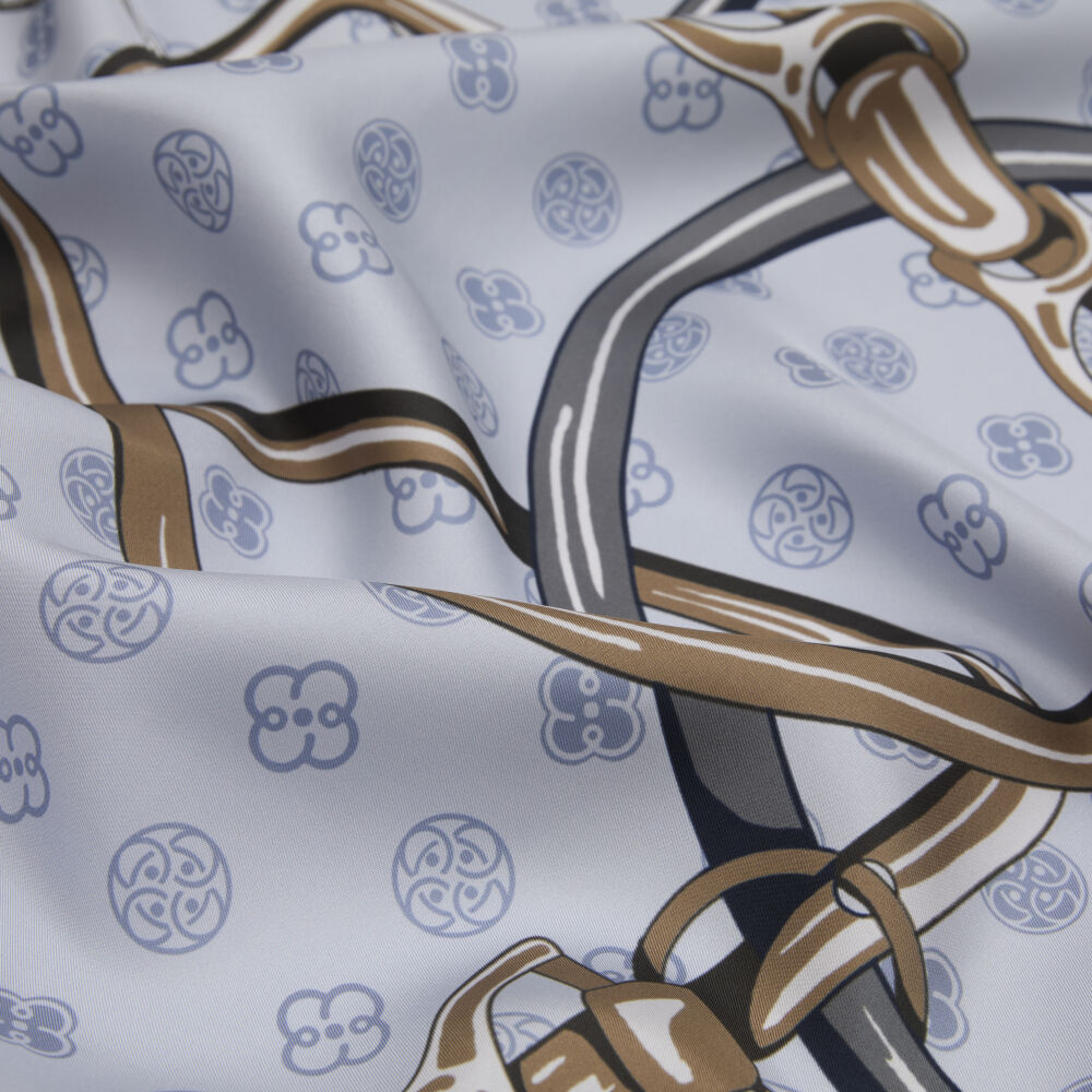 İndigo Vismara Harness Desenli Twill İpek Eşarp - Vismara