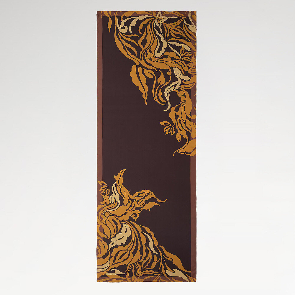 Kahve Barok Floral Desenli İpek Şal - 2