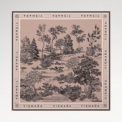 Kahve Toile Bahçe Desenli Twill İpek Eşarp