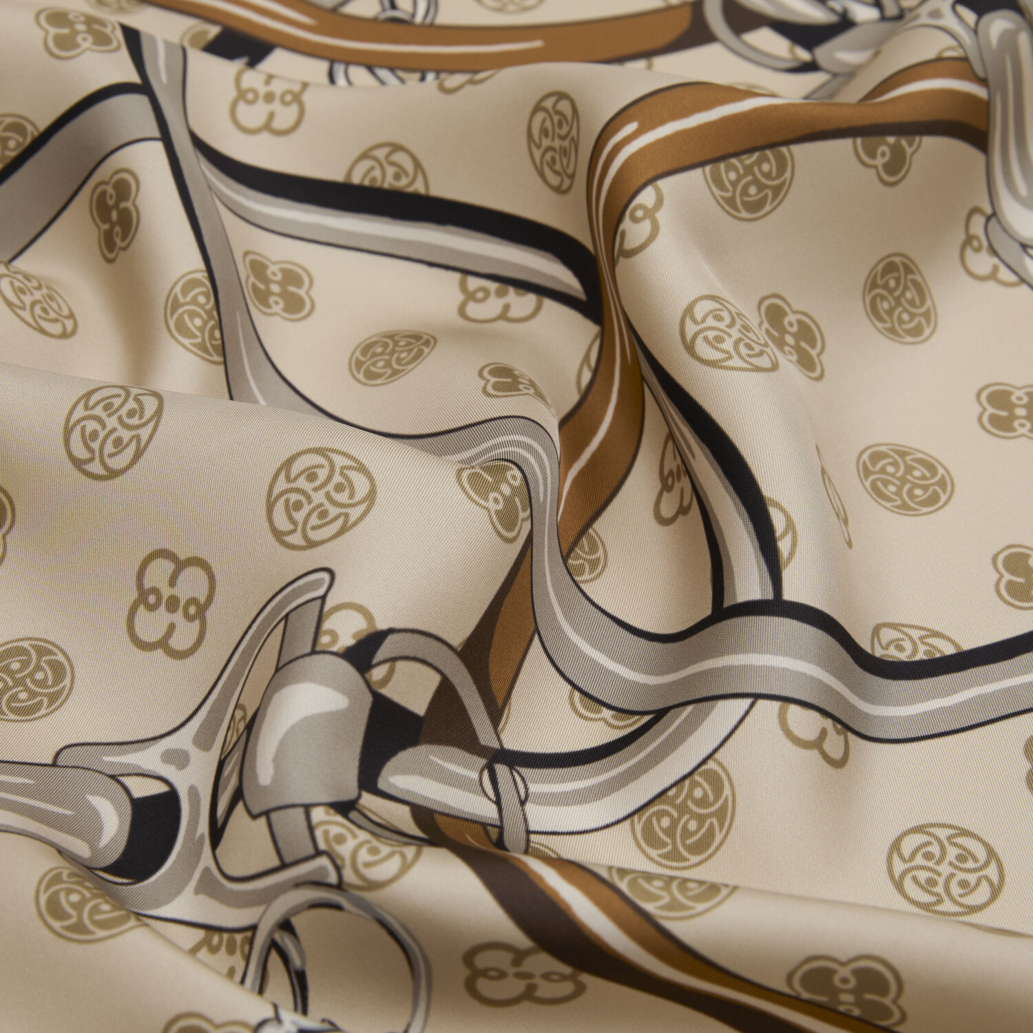 Kahverengi Vismara Harness Desenli Twill İpek Eşarp - 2