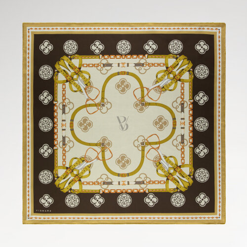 Kahverengi Vismara Monogram Zincir Desenli İpek Eşarp