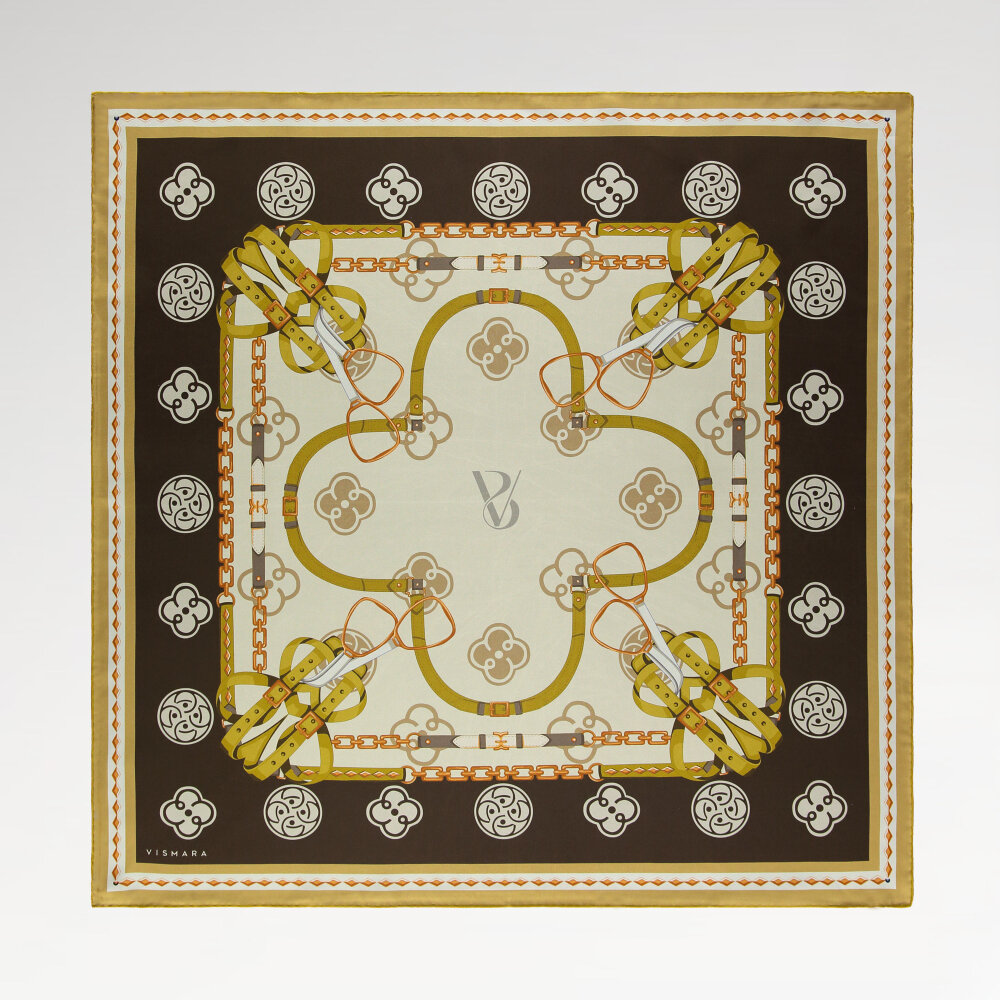 Kahverengi Vismara Monogram Zincir Desenli İpek Eşarp - 1