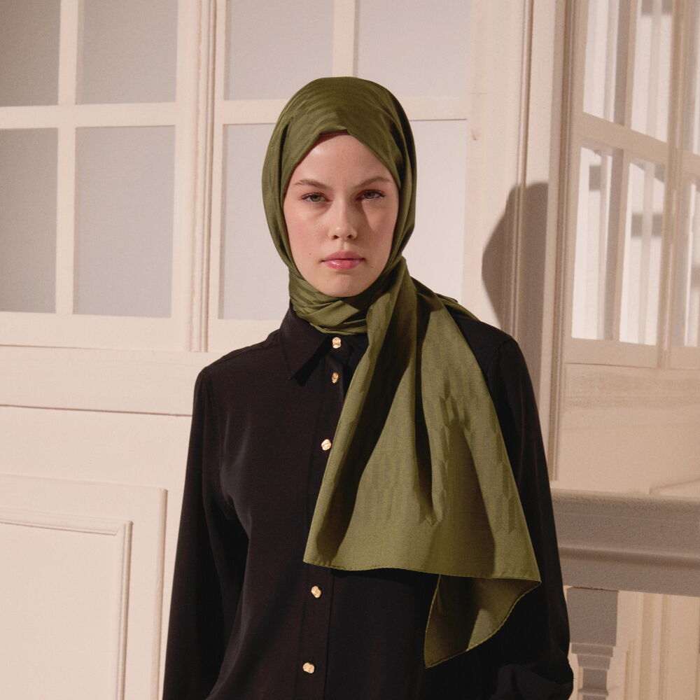 Khaki Drop Pattern Jacquard Wool Silk Scarf - Vismara