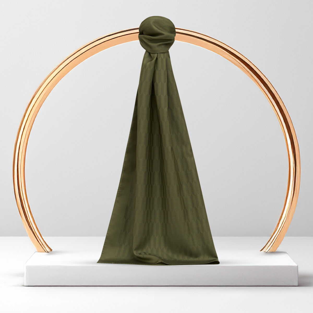 Khaki Drop Pattern Jacquard Wool Silk Scarf - 1