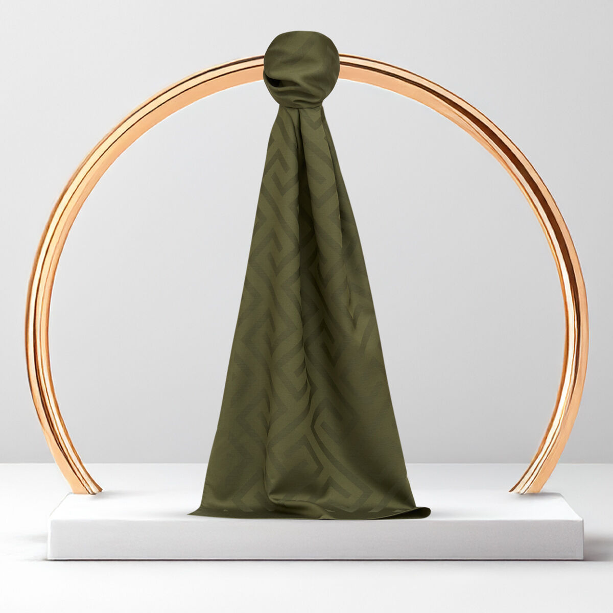Khaki Green G Pattern Jacquard Wool Silk Scarf - 1