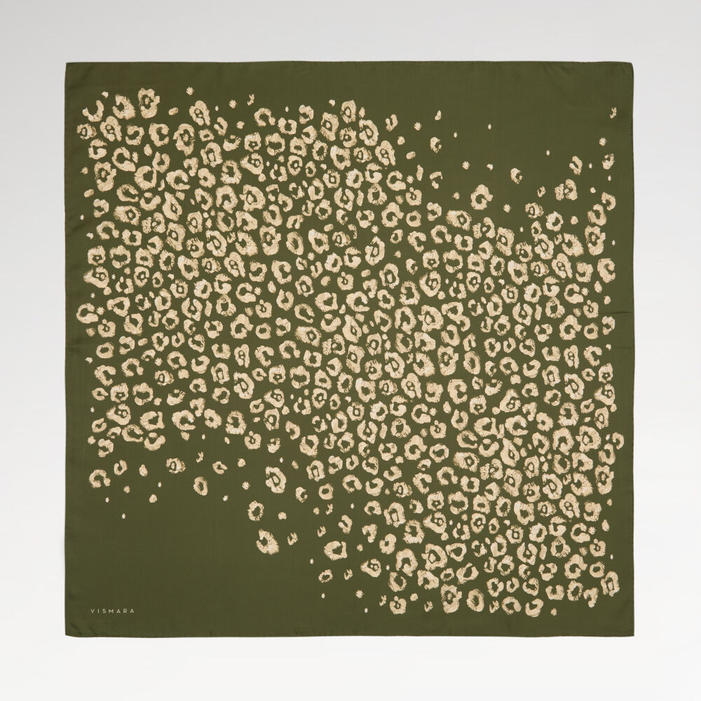 Khaki Modern Leopard Texture Patterned Twill Silk Square Scarf