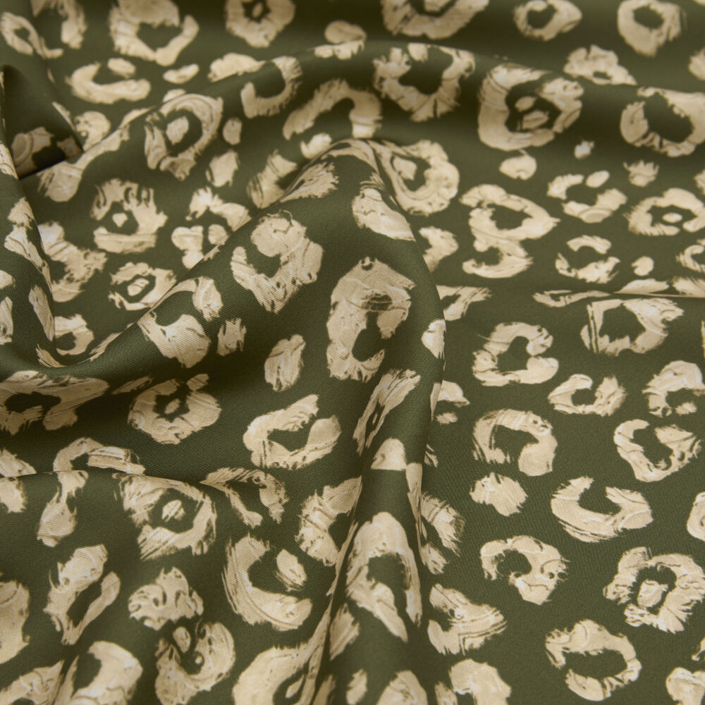 Khaki Modern Leopard Texture Patterned Twill Silk Square Scarf - Vismara