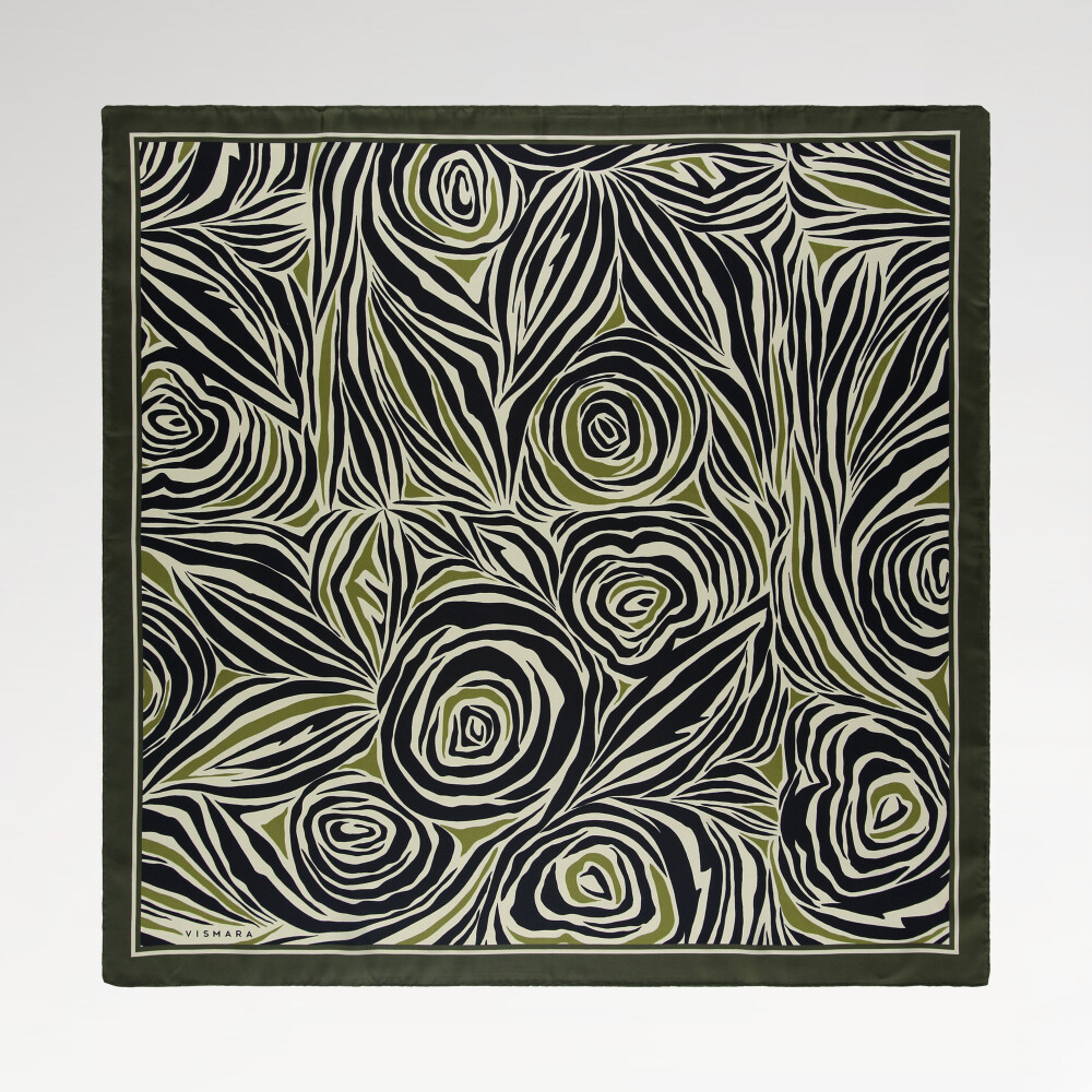 Khaki Monobloom Pattern Twill Silk Square Scarf