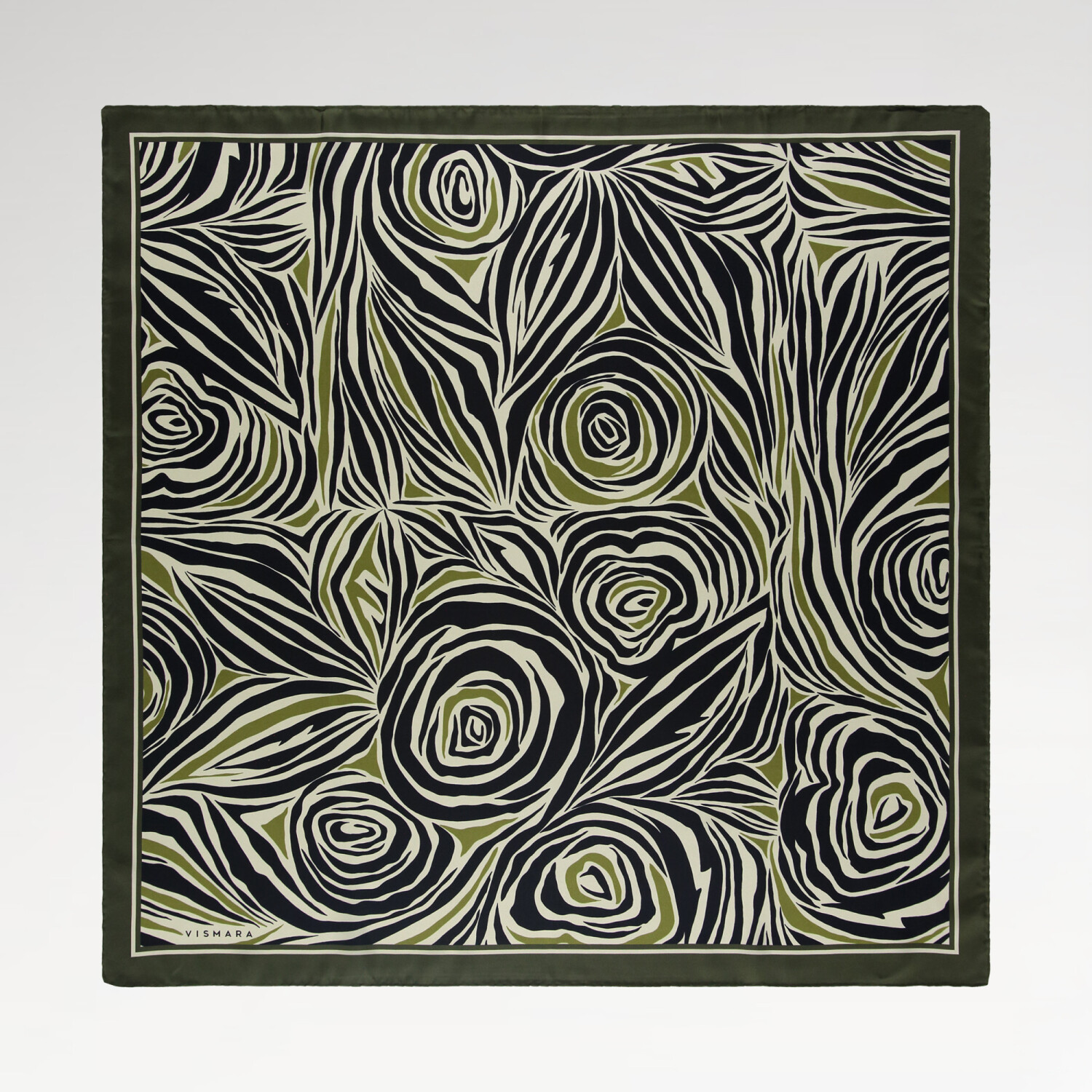 Khaki Monobloom Pattern Twill Silk Square Scarf - 1