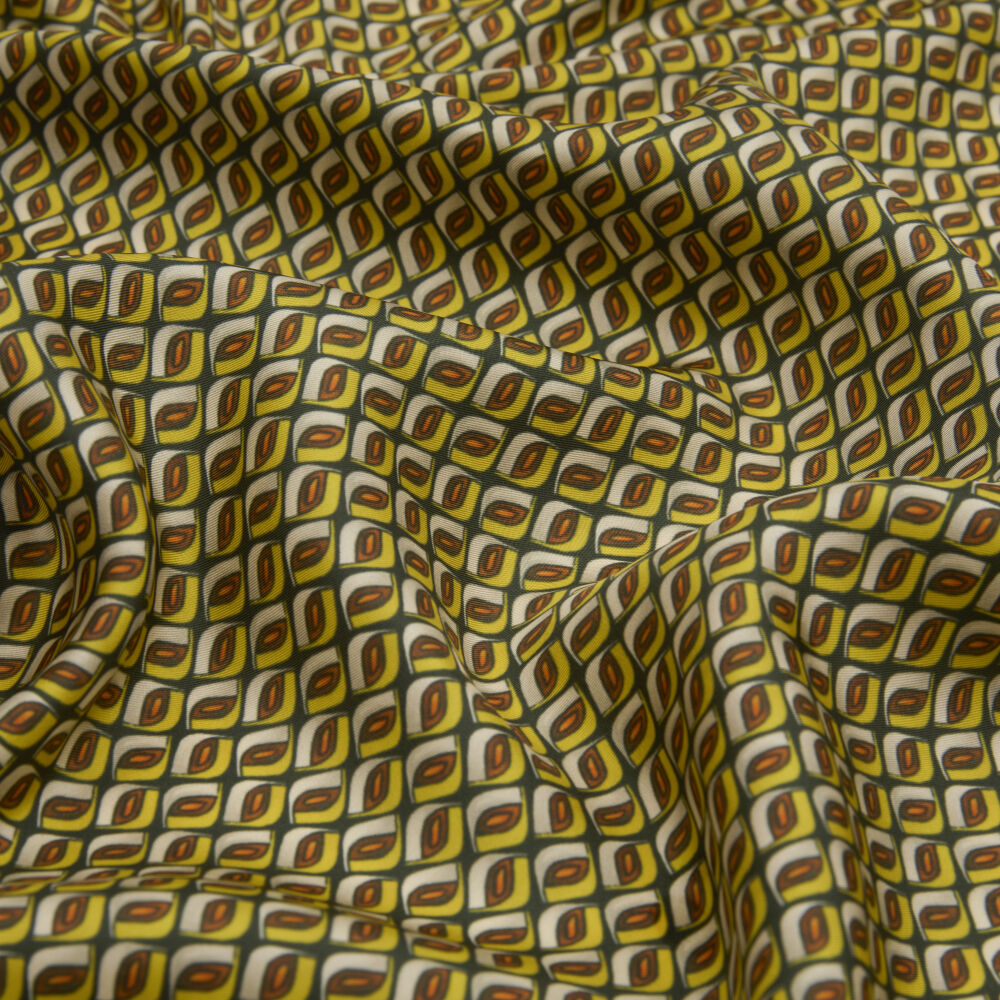 Khaki Prism Retro Patterned Twill Silk Square Scarf - Vismara