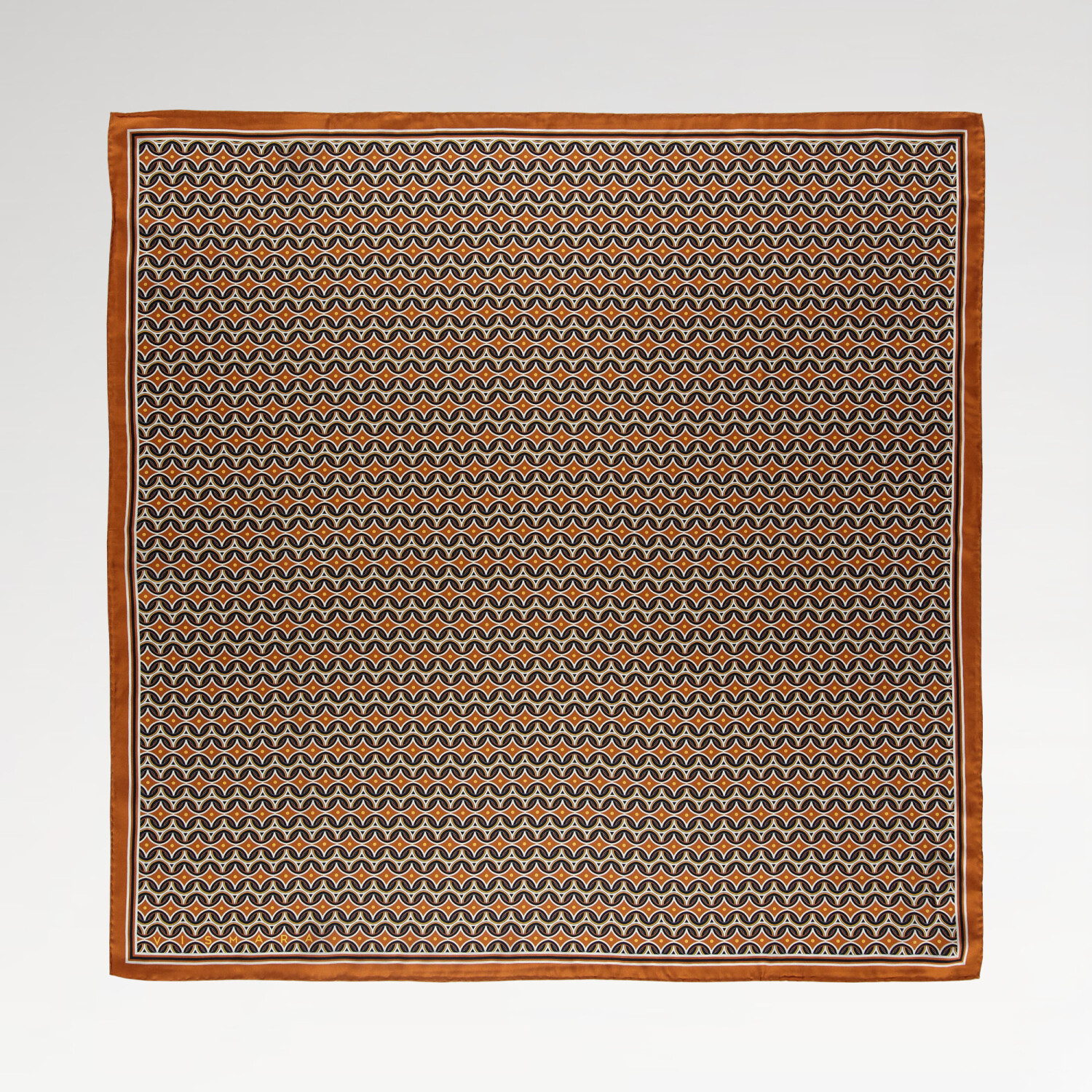 Kiremit Retro Desen Twill İpek Eşarp - 1