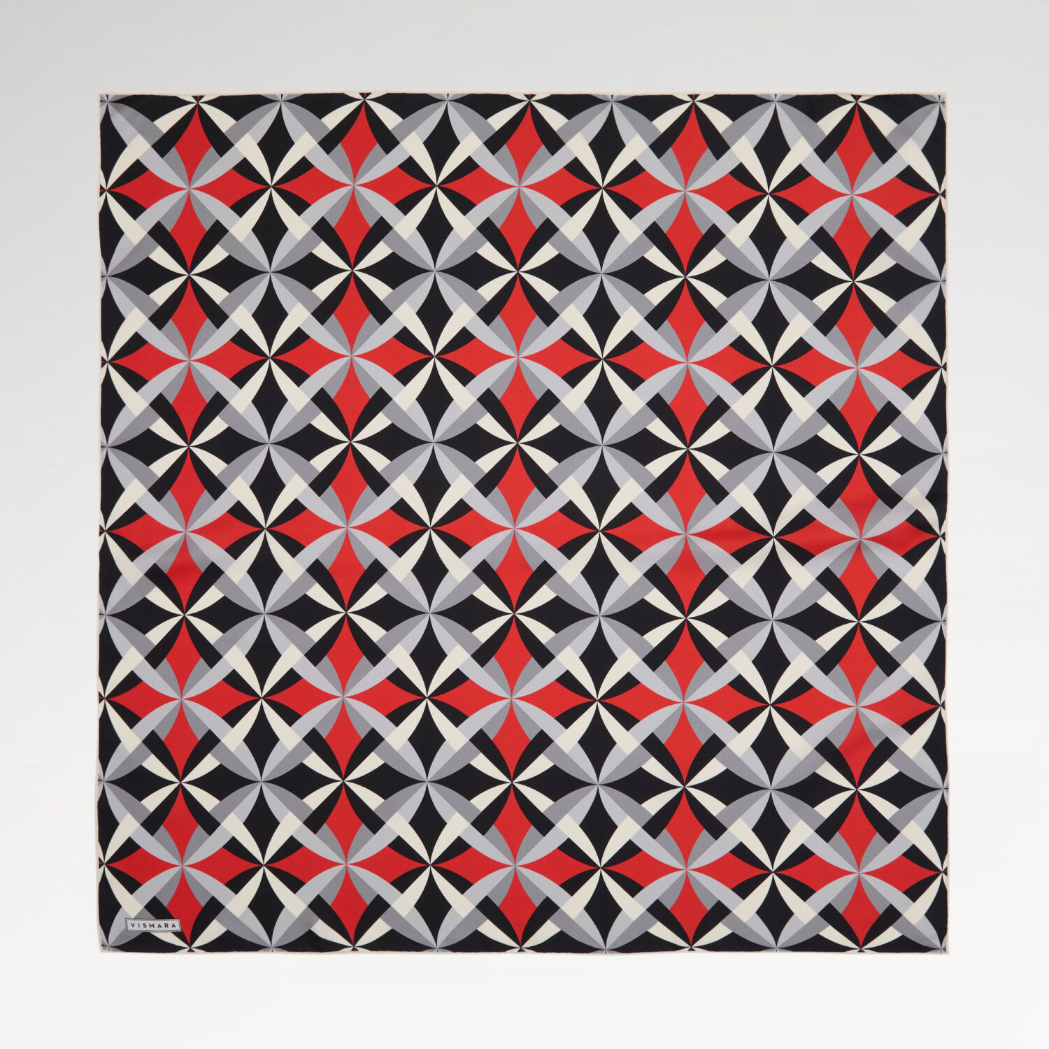 Kırmızı Antik Mozaik Desenli Twill İpek Eşarp - 1